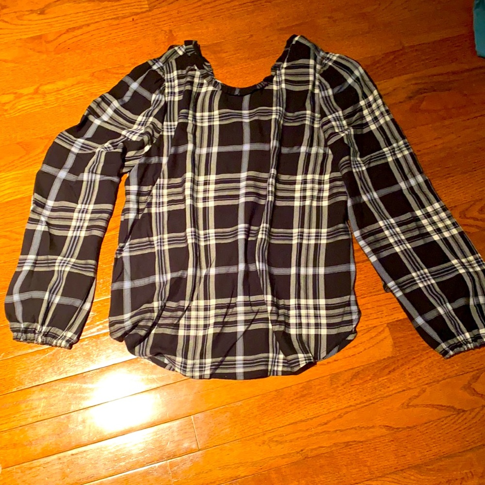 Loft Plaid Long Sleeve Top Black/Blue M